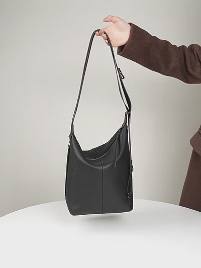 Genuine Leather Bucket Bag - Cowhide Large-Capacity Underarm & Backpack Versatile Bag