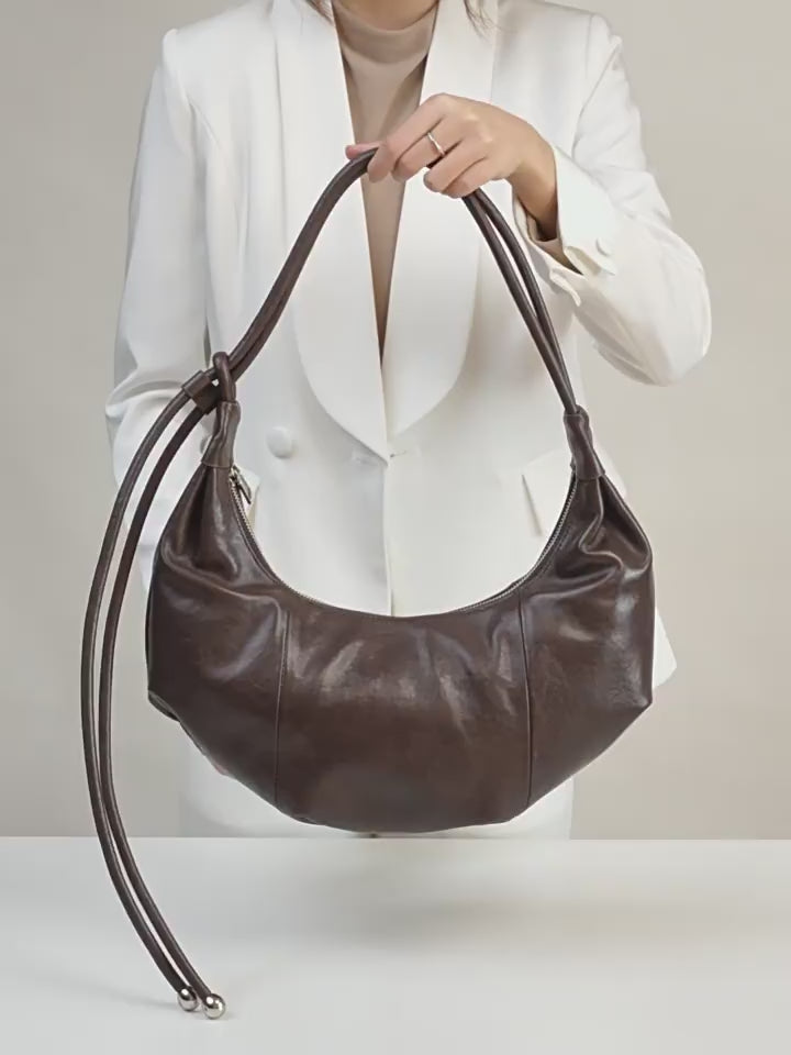 Genuine Leather Croissant Bag | Stylish Shoulder and Crossbody Design