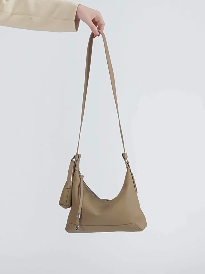 Genuine Leather Shoulder Bag - Minimalist Tote and Crossbody Handbag